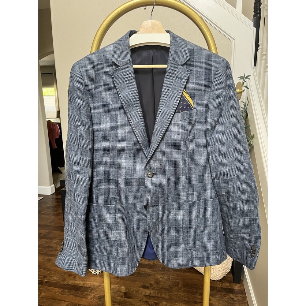 Scotch & Soda Men's Blue Tweed Plaid Two Button Blazer Luxury